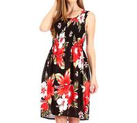 Sakkas TH2094 - Murni Frauen Casual Sommer Cocktail Elastic Stretchy Blumendruck Kleid - B-Red - OS