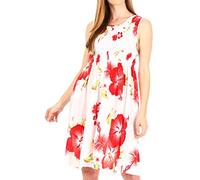 Sakkas TH2094 - Murni Frauen Casual Sommer Cocktail Elastic Stretchy Blumendruck Kleid - W-Red - OS