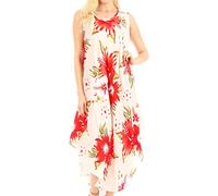 Sakkas TH2501 - ABA Frauen Casual Sommer Blumendruck ärmellose lose Kleid Vertuschung - W-Red - OS