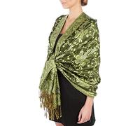 Sakkas Zweischichtiger Jacquard Paisley Viskose Pashmina Schal/Stola - - Dark Olive Green/Champagner