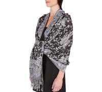 Sakkas Zweischichtiger Jacquard Paisley Viskose Pashmina Schal/Stola - - Schwarz/Weiß Paisley