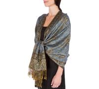 Sakkas Zweischichtiger Jacquard Paisley Viskose Pashmina Schal/Stola - - Stahl Blau