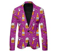 Sakko Anzug Herren Jacke, Langarm 80er Jahre Outfit Blazer Oktoberfest Herren Outfit, 70er Hip Hop Jackett Disco Freizeitanzug Mit Bier Druck Und Knopfleiste Festival Outfit Herren 90er Blazer