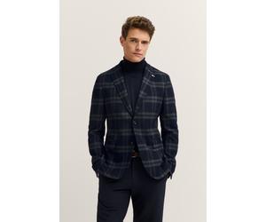 Sakko BUGATTI "Modern Fit", Herren, Gr. 58, 390, marine, 64% Polyester, 34% Viskose, 2% Elasthan, Glencheckmuster, normal, Manschette, Sakkos Sakko, mit Stretch-Futter & Glencheck (28842130-58) 390, m