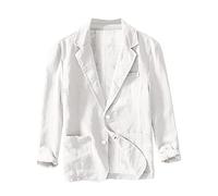 Sakko Herren Baumwoll Leinen Regular Fit Schalkragen Anzugjacke 2 Knopf Jacke für Hochzeit Freizeit (01 Weiß, 4XL)