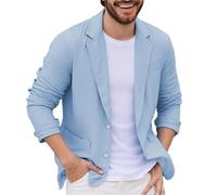 Sakko Herren, Herren Blazer, Sportlicher Anzug, Zweireihig, Leinen, Leicht, Normale Passform, Sommer, Outdoor, Sportbekleidung, Hellblau, XL