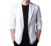 Sakko Herren, Herren Leinenblazer, Eleganter Zweiknopf Anzugblazer, Sportlicher Mantel, Leichter Business Casual Blazer, Normale Passform, Sommer Outdoor Sportbekleidung Mit Revers, Weiß, G