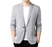 Sakko Herren, Herren Leinenblazer, Sportlicher Blazer, Eleganter EIN Knopf Anzug, Leichtes, Lässiges Business Sakko, Slim Fit, Sommer Outdoor Sportbekleidung Mit Revers, Grau, Größe M