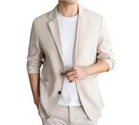 Sakko Herren, Herren Leinenblazer, Sportlicher Blazer, Eleganter Zweiknopf Anzug, Leichter Business Casual Blazer, Normale Passform, Sommer Outdoor Sportbekleidung Mit Revers, Beige, Größe S
