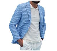 Sakko Herren Leichte Regular Fit Streifen Anzugjacke Sommersakko Jacke Lässige Elegante Slim Fit Männer Blazer Leichte Jackett Festival Outfit für Hochzeit Freizeit