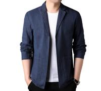 Sakko Herren Sportlich,Herren Lässige Leinen Anzug Ohne Knöpfe Jacke Große Taschen Sport Blazer Mantel Stilvolle Marineblau Regular Fit Blazer Geeignet Für Party Date Prom Smart Blazer, XXL