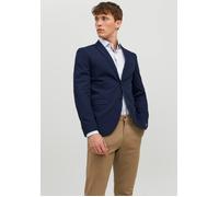 Sakko JACK & JONES "JPRFRANCO Blazer mit 2-Knopf-Form und extra schmalem Schnitt", Herren, Gr. 52, blau (schwarz navy), Web, Obermaterial: 78% Polyester, 17% Viskose, 4% Elasthan, 1% sonstige Fasern,