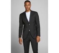 Sakko JACK & JONES "JPRFRANCO Blazer mit 2-Knopf-Form und extra schmalem Schnitt", Herren, Gr. 56, schwarz, Web, Obermaterial: 78% Polyester, 17% Viskose, 4% Elasthan, 1% sonstige Fasern, unifarben, s