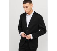 Sakko JACK & JONES "JPRJAXON Jersey Blazer mit Stretch für stylischen Look", Herren, Gr. 48, schwarz, Web, Obermaterial: 79% Polyester, 18% Viskose, 3% Elasthan, unifarben, slim fit, Sakkos Sakko, mel
