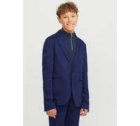 Sakko JACK & JONES JUNIOR "JJEJAXON JERSEY BLAZER NOOS JNR", Herren, Gr. 152, blau (medieval blau), Jersey, Obermaterial: 79% Polyester, 18% Viskose, 3% Elasthan, unifarben, slim fit normal, Sakkos Sa