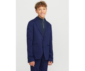 Sakko JACK & JONES JUNIOR "JJEJAXON JERSEY BLAZER NOOS JNR", Herren, Gr. 170, blau (medieval blau), Jersey, Obermaterial: 79% Polyester, 18% Viskose, 3% Elasthan, unifarben, slim fit normal, Sakkos Sa