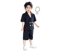 Sakko Jungen, Jungen Business-Anzüge Kurzarm Mantel 3-teiliges Outfit Smoking-Set für Kinder Formeller Anzug für Jungen mit Shorts Hosen Halskette Set Slim