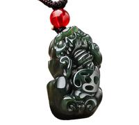 SAKURRDD Jade Pixiu Halskette Jägergrün Fei Cui Jade Pi Yao Charm Anhänger Halskette Jadeit Chakra Edelsteine Geldanziehung Metaphysisches Geschenk for Wohlstand Glück Talisman gegen das Böse/2133