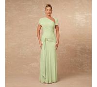 Salbeigrün asymmetrisch drapiertes gerafftes Taillen Maxi-Kleid mit Goldring-Dekor, Hochzeitsstil, Abendessen, formell, Sommer, elegant, Festival, Abs