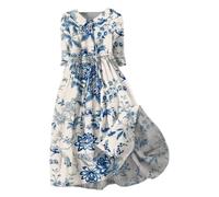 Sale Angebote Fransenkleid Sommerkleid Damen Freizeit Lockere Strandkleid Damen Sommer Casual Mode Floral Gedruckt Sommerkleid Damen Lang Maxikleid Damen Sommer Abendkleider Silbernes Kleid Sale