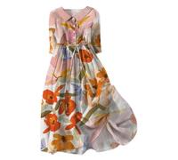 Sale Angebote Kleid Pink Sommerkleid Damen Freizeit Lockere Strandkleid Damen Sommer Casual Mode Floral Gedruckt Sommerkleid Damen Lang Maxikleid Damen Sommer Abendkleider Tunika Kleid Damen Sale