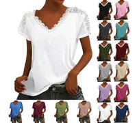 Sale Angebote Kleidung Bluse Damen Elegant Kurzarm Spitze V-Ausschnitt Oberteile Sommer Große Größen Tshirt Blusen Tuniken Shirts Leicht Sommerbluse Tunikatops Meine Bestellungen Ansehen