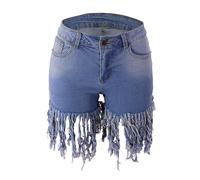 Sale Angebote Kleidung Kurze Hosen Damen Sommer Jeans Übergroße Quaste Elastische High Waist Jeans Shorts Mit Fransen Vintage Denim Biker Jeansshorts