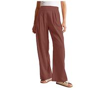 Sale Angebote, Leinenhose Damen Sommer Hosen Damen Sommer Falten Weites Bein Lang Hosen Casual Bequeme Trousers High Waist Geradem Palazzo Hose Trousers for Women Hose Weiß Damen(1-Brown,S)