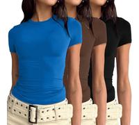 Sale-Angebote Shirt Kurzarm 3er Pack Damen T-Shirt Rundhals Kurzarm Eng Basic Y2k Crop Tops Sommer Oberteile Einfarbig Shirt Weiss Damen Gym Basic Tops Slim Fit Elegant Tee Shirts