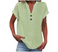 Sale Angebote Sommer T-Shirt für Damen, Elegantes Kurzarm Shirt aus Baumwolle, Oversize Blusenshirt, Longbluse, Leinenbluse, Tunika, Mode Oberteil für Frauen Minzgrün-b XXL