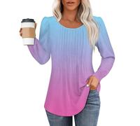 Sale Angebote Sommerkleid Damen lang Kleid Sommer White Langarm Gradient Falten Rundhals Leicht Bluse t-Shirt Damen schwarz freizeithemd (Purple Pink, M)