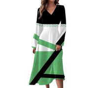 Sale Angebote Sommerkleider Damen Damen Langarm Kleid V-Ausschnitt Geometrischer Druck Langärm Midikleid Festliche Kleider Für Damen Kleid Damen Elegant Sommerkleider Damen Leicht Und Luftig,Türkis,XL
