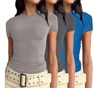 Sale-Angebote Sport Tshirt 3er Pack Damen T-Shirt Rundhals Kurzarm Eng Basic Y2k Crop Tops Sommer Oberteile Einfarbig Shirt Weiss Damen Gym Basic Tops Slim Fit Elegant Tee Shirts