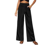 Sale Angebote, Yogahose Damen Leichte Sommerhose Damen Falten Weites Bein Lang Hosen Casual Bequeme Trousers High Waist Geradem Palazzo Hose Chino Damen Hose Damen Hosen(2-Black,XL)