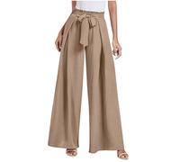 Sale Damenbekleidung, Stoffhose Damen Sommer Haremshose Damen Sommer Einfarbig Palazzo Hose Straight Bein Hose Freizeithose Elegant Bequeme Stoffhose Damen Leinenhose Sommer Damen Stoffhose(Khaki,Xl)
