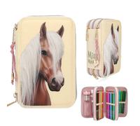 Miss Melody 3 Fach Federtasche mit Pferdekopf Applikation