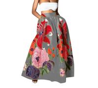 Sale Festliche Röcke Maxikleid Damen Sommer Freizeit Mode Lang Rock, Langes Kleid Damen Elegant, Damen-Rock Mit Blumendruck, Hohe Taille, Party-/Strand-Tasche, Langer Maxirock A Deal Hochzeits Rock