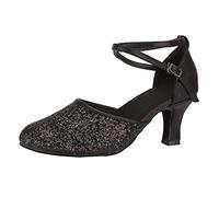 Salsa Tanzschuhe Damen Bequem Latein High Heels Sandalen Elegant Spitze Pumps Spangenpumps Slingback Blockabsatz Riemchenpumps Glitzer Hochzeitsschuhe Silber Absatzschuhe