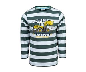 SALT AND PEPPER Jungen Gestreiftes Langarmshirt mit Bagger Applikation T-Shirt, Pine Green, 128/134