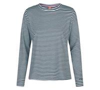 Salzhaut Damen Langarm-Shirt Voss mit Streifen - Gestreiftes Sweatshirt mit dezenten Herz-Foam-Print hinten in Navy-Breeze Größe L