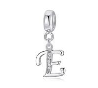 sam panda 925er Sterling-Silber A-Z 26 Alphabet Buchstaben mit Kristall Anhänger-Perlen mit Original Armband Armreif Schmuck DIY (E)