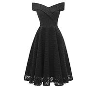 SAMGU Frauen Spitze Prinzessin Kleid Vintage Floral Spitze Schmuck Cocktailkleid V-Ausschnitt Cocktailparty A-Linie Swing Kleid für Mädchen Schwarz-XL