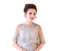 SamHeng Spitzen Umhang Hochzeit Cape für Braut, Damen Bestickte Blume Bolero Schalwickel Schulterbedeckung Tüll Capelets Schal Stola für Abendparty Performance Kostüm Foto Requisiten (Grau)