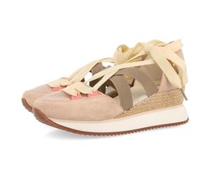 Samobor offene Damen-Sneaker mit Keilabsatz, Weiß, Nude, 41 EU
