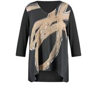 Samoon Damen Ausgestelltes 3/4 Arm Shirt mit Material-Mix 3/4 Arm Frontprint Black Gemustert 44