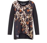 SAMOON Damen Ausgestelltes Langarmshirt mit Leo-Print 72cm V-Ausschnitt Viskose Schwarz Animal-Print, 48