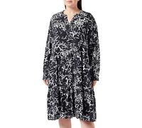 Samoon Damen Ausgestelltes Stufenkleid mit Unterkleid Langarm, Manschetten Gemustert knieumspielend Navy Gemustert 46