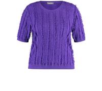 Samoon Damen Kurzarmpullover mit Fransen-Details Kurzarm, Strickbündchen unifarben Purple Plum 46