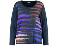 Samoon Damen Langarmshirt mit Material-Patch Langarm Gemustert, gestreift Dark Lake Blue Gemustert 52