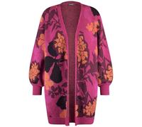 Samoon Damen Lange Strickjacke mit Jacquardmuster weiter Arm, Ärmelbündchen, Langarm Gemustert Amazing Pink Gemustert 48